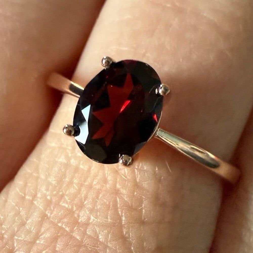 Rose Gold Plated Sterling Silver Simulated Garnet Ring